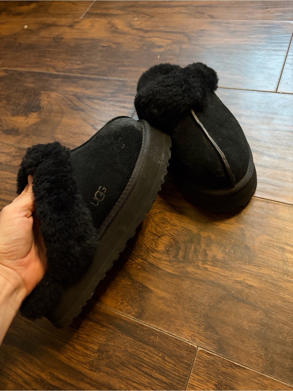 UGG Black Shearling-Lined Slip-On Clogs